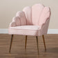Cinzia Glam and Luxe Light Pink Velvet Fabric Upholstered Gold Finished Seashell Shaped Accent Chair FredCo
