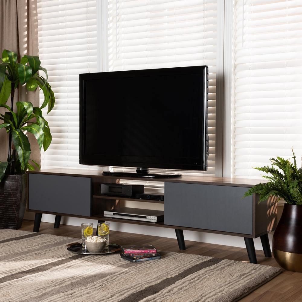 Clapton Modern and Contemporary Multi-Tone Grey and Walnut Brown Finished Wood TV Stand FredCo