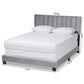 Clare Glam and Luxe Grey Velvet Fabric Upholstered King Size Panel Bed with Channel Tufted Headboard FredCo