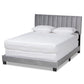 Clare Glam and Luxe Grey Velvet Fabric Upholstered King Size Panel Bed with Channel Tufted Headboard FredCo
