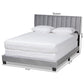 Clare Glam and Luxe Grey Velvet Fabric Upholstered Queen Size Panel Bed with Channel Tufted Headboard FredCo