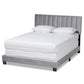 Clare Glam and Luxe Grey Velvet Fabric Upholstered Queen Size Panel Bed with Channel Tufted Headboard FredCo