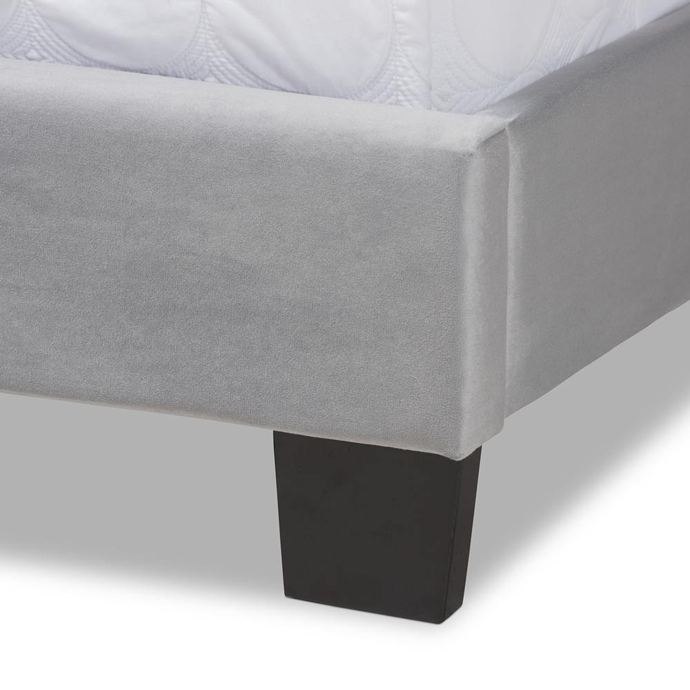 Clare Glam and Luxe Grey Velvet Fabric Upholstered Queen Size Panel Bed with Channel Tufted Headboard FredCo