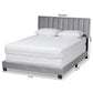 Clare Glam and Luxe Grey Velvet Fabric Upholstered Queen Size Panel Bed with Channel Tufted Headboard FredCo
