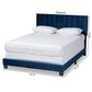 Clare Glam and Luxe Navy Blue Velvet Fabric Upholstered Full Size Panel Bed with Channel Tufted Headboard FredCo