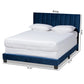 Clare Glam and Luxe Navy Blue Velvet Fabric Upholstered Full Size Panel Bed with Channel Tufted Headboard FredCo
