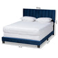 Clare Glam and Luxe Navy Blue Velvet Fabric Upholstered King Size Panel Bed with Channel Tufted Headboard FredCo