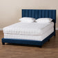 Clare Glam and Luxe Navy Blue Velvet Fabric Upholstered King Size Panel Bed with Channel Tufted Headboard FredCo