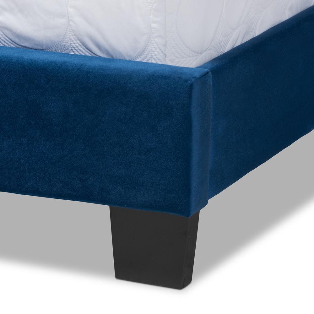Clare Glam and Luxe Navy Blue Velvet Fabric Upholstered Queen Size Panel Bed with Channel Tufted Headboard FredCo