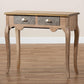 Clarice French Provincial Natural Brown Finished Wood and Metal 2-Drawer Console Table FredCo