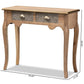 Clarice French Provincial Natural Brown Finished Wood and Metal 2-Drawer Console Table FredCo