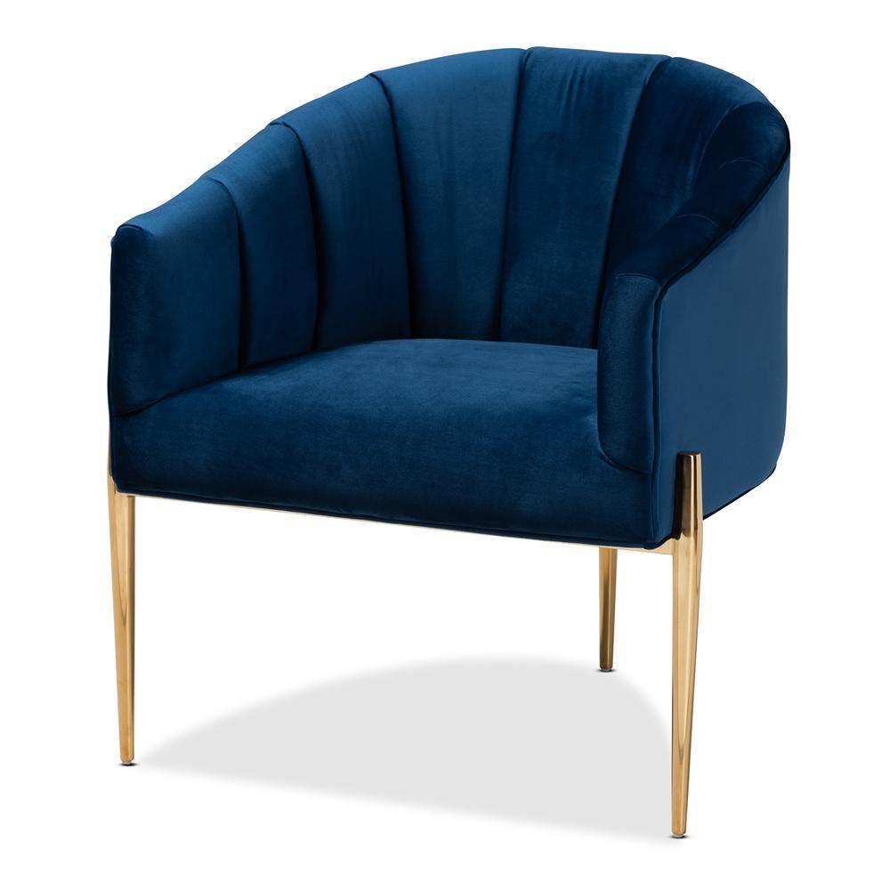 Clarisse Glam and Luxe Navy Blue Velvet Fabric Upholstered Gold Finished Accent Chair FredCo
