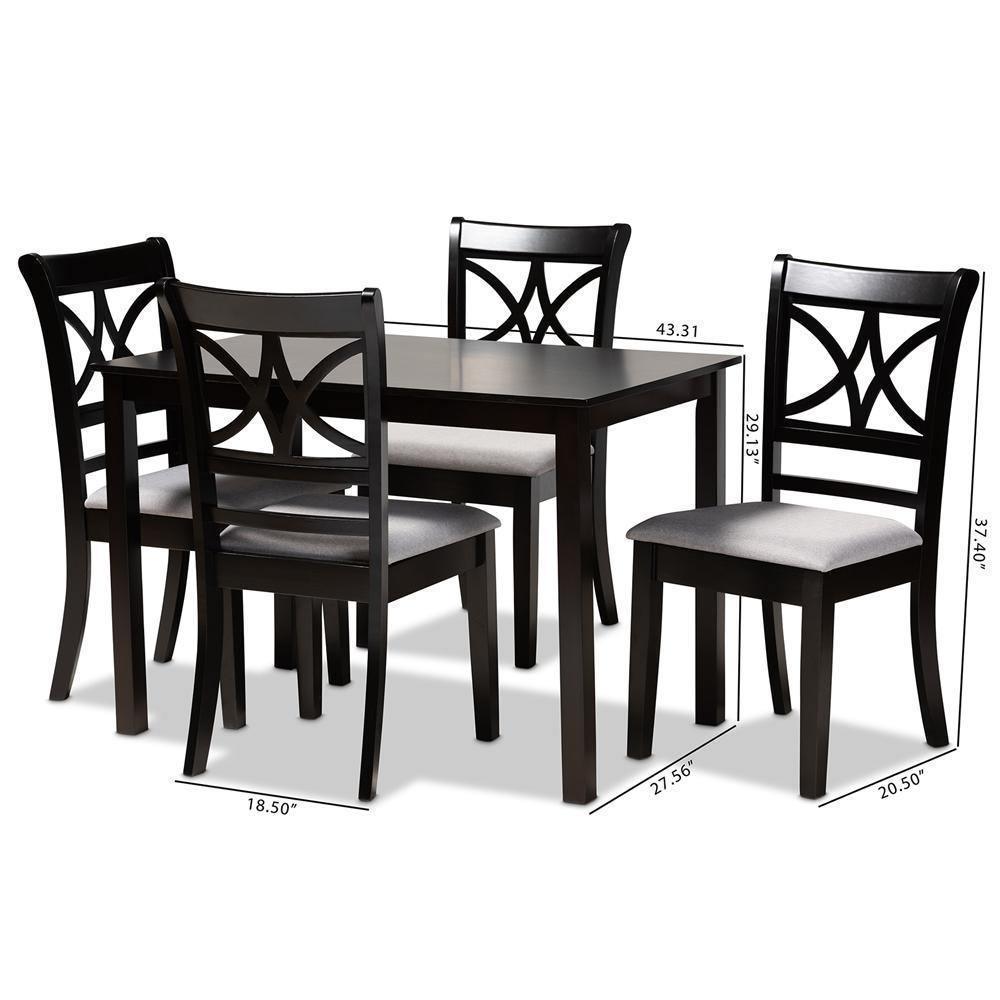Clarke Modern and Contemporary Grey Fabric Upholstered and Espresso Brown Finished Wood 5-Piece Dining Set FredCo