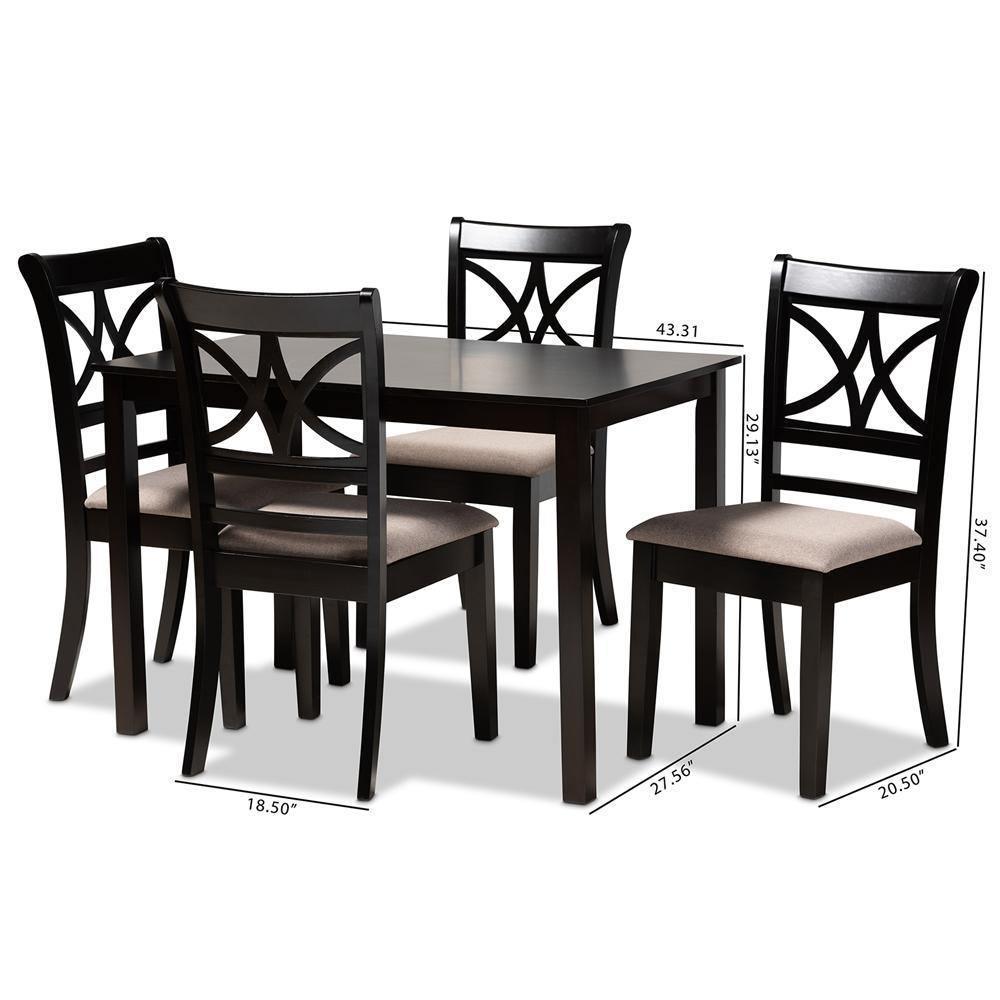 Clarke Modern and Contemporary Sand Fabric Upholstered and Espresso Brown Finished Wood 5-Piece Dining Set FredCo