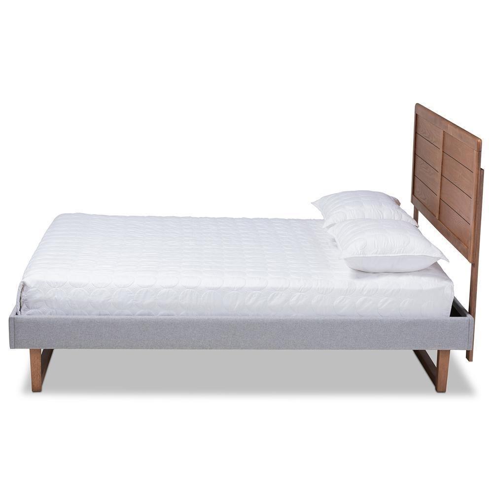 Claudia Rustic Modern Light Grey Fabric Upholstered and Walnut Brown Finished Wood Full Size Platform Bed FredCo