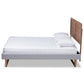 Claudia Rustic Modern Light Grey Fabric Upholstered and Walnut Brown Finished Wood Queen Size Platform Bed FredCo