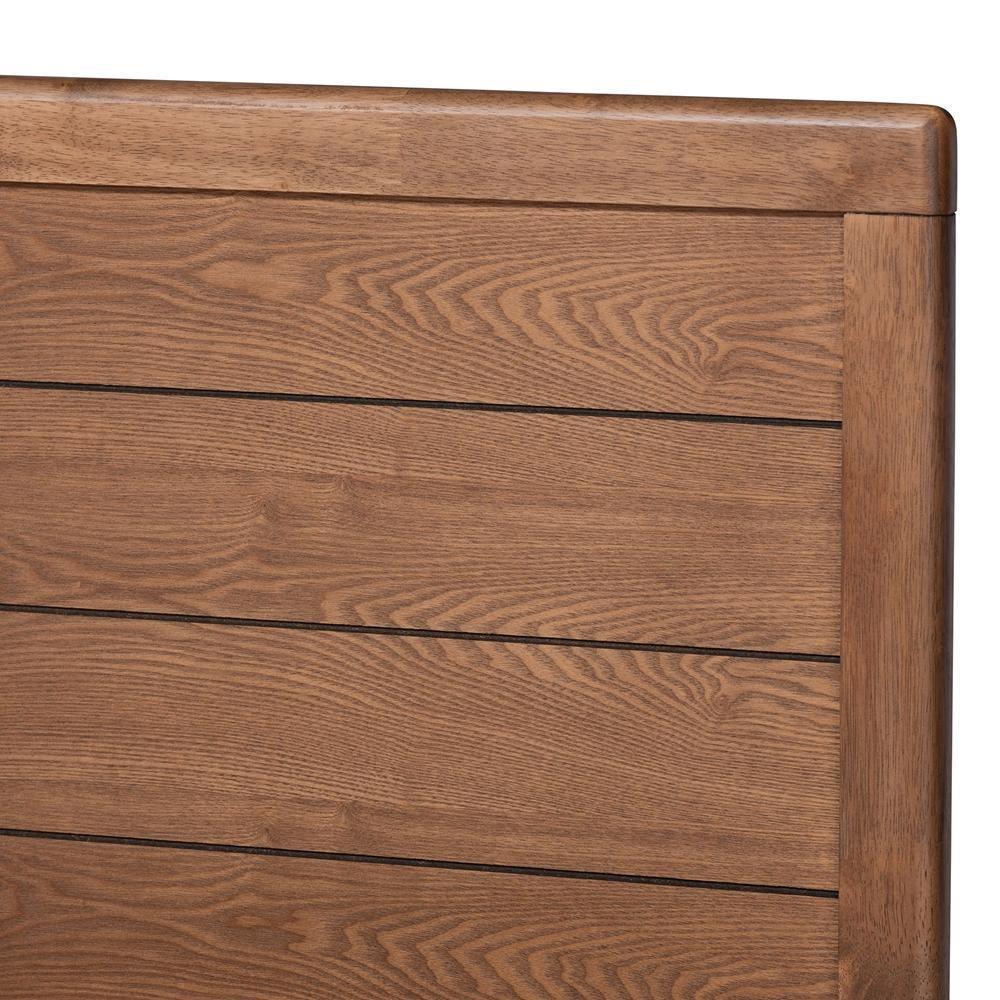 Claudia Rustic Modern Light Grey Fabric Upholstered and Walnut Brown Finished Wood Queen Size Platform Bed FredCo