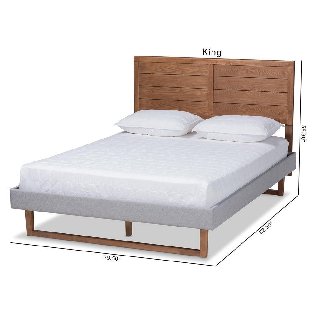 Claudia Rustic Modern Light Grey Fabric Upholstered and Walnut Brown Finished Wood Queen Size Platform Bed FredCo