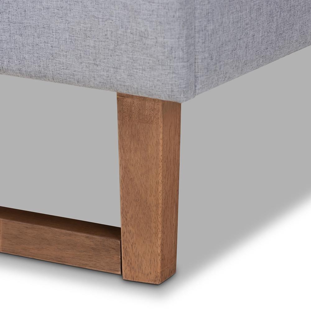 Claudia Rustic Modern Light Grey Fabric Upholstered and Walnut Brown Finished Wood Queen Size Platform Bed FredCo