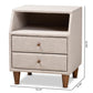 Claverie Mid-Century Modern Beige Fabric Upholstered 2-Drawer Wood Nightstand FredCo