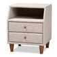 Claverie Mid-Century Modern Beige Fabric Upholstered 2-Drawer Wood Nightstand FredCo