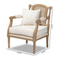 Clemence French Provincial Ivory Fabric Upholstered Whitewashed Wood Armchair FredCo