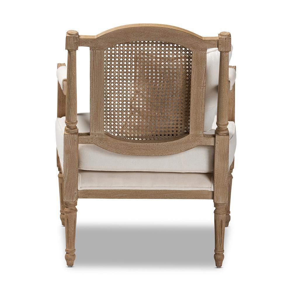 Clemence French Provincial Ivory Fabric Upholstered Whitewashed Wood Armchair FredCo