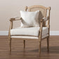 Clemence French Provincial Ivory Fabric Upholstered Whitewashed Wood Armchair FredCo