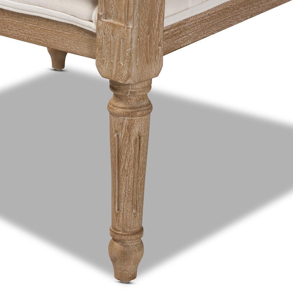 Clemence French Provincial Ivory Fabric Upholstered Whitewashed Wood Armchair FredCo