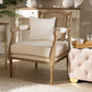 Clemence French Provincial Ivory Fabric Upholstered Whitewashed Wood Armchair FredCo