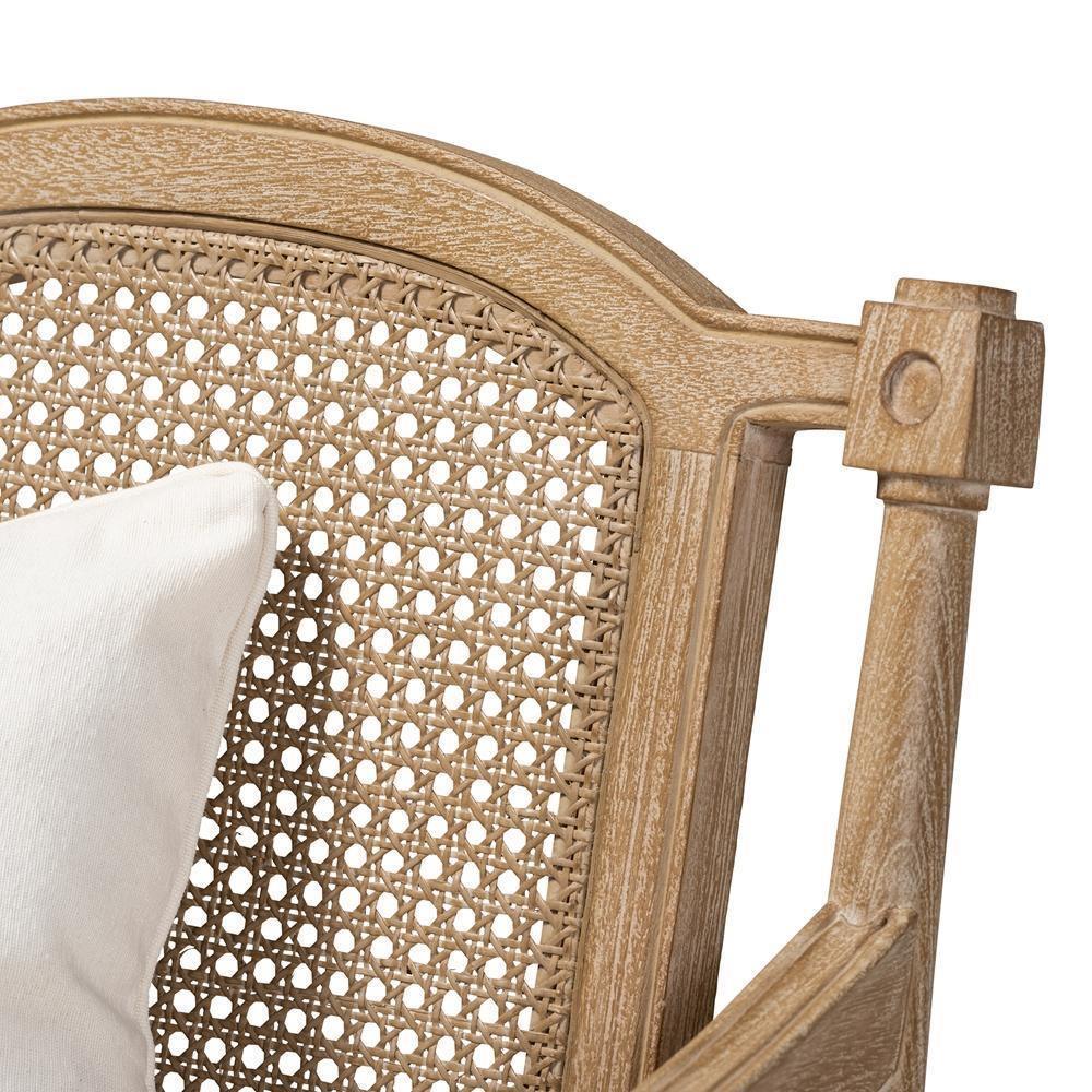 Clemence French Provincial Ivory Fabric Upholstered Whitewashed Wood Armchair FredCo