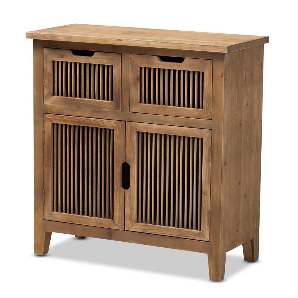 Clement Rustic Transitional Medium Oak Finished 2-Door and 2-Drawer Wood Spindle Accent Storage Cabinet FredCo