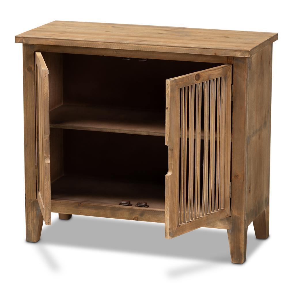Clement Rustic Transitional Medium Oak Finished 2-Door Wood Spindle Accent Storage Cabinet FredCo