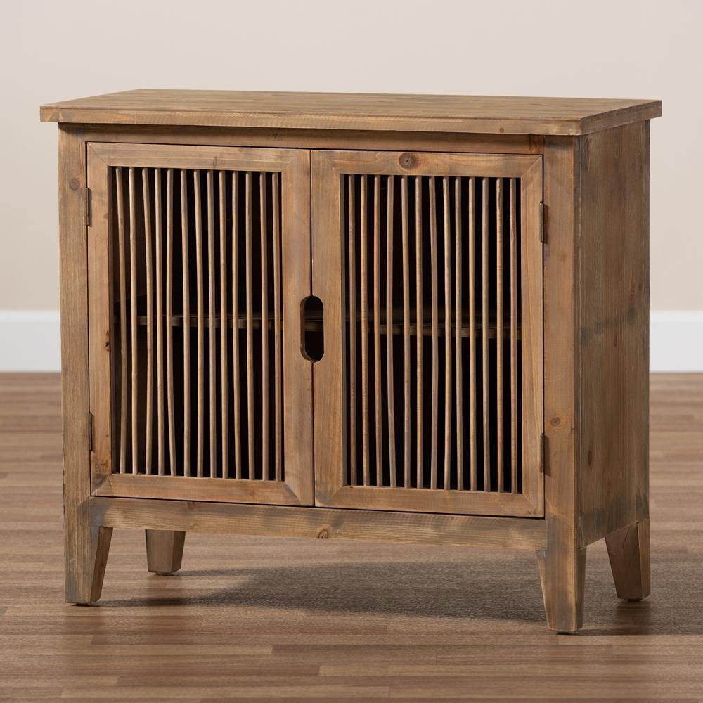 Clement Rustic Transitional Medium Oak Finished 2-Door Wood Spindle Accent Storage Cabinet FredCo