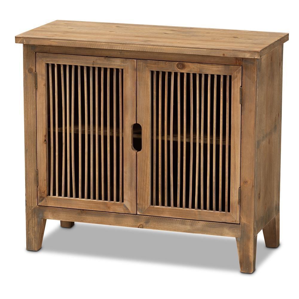 Clement Rustic Transitional Medium Oak Finished 2-Door Wood Spindle Accent Storage Cabinet FredCo