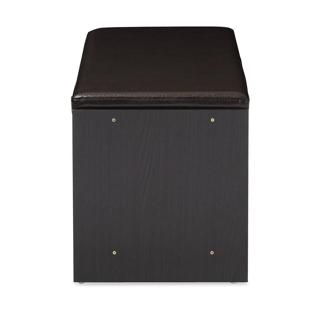 Clevedon Modern and Contemporary Dark Brown Wood Entryway Storage Cushioned Bench Shoe Rack Cabinet Organizer FredCo