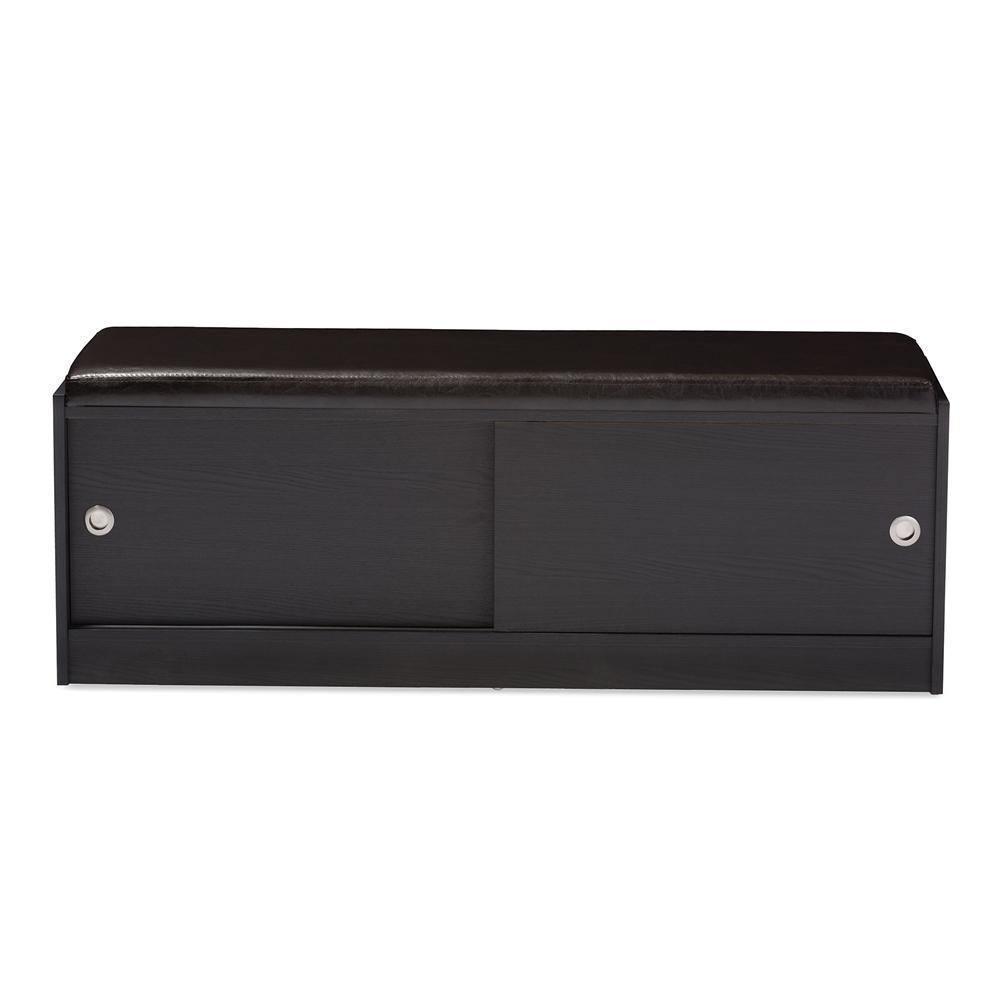Clevedon Modern and Contemporary Dark Brown Wood Entryway Storage Cushioned Bench Shoe Rack Cabinet Organizer FredCo