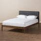 Clifford Mid-Century Dark Grey Fabric and Medium Brown Finish Wood Queen Size Platform Bed FredCo