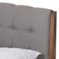 Clifford Mid-Century Light Grey Fabric and Medium Brown Finish Wood Full Size Platform Bed FredCo