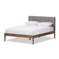 Clifford Mid-Century Light Grey Fabric and Medium Brown Finish Wood King Size Platform Bed FredCo
