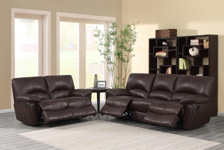 Clifford Upholstered Pillow Top Arm Living Room Set Chocolate Brown 600281-S2 Coaster FredCo