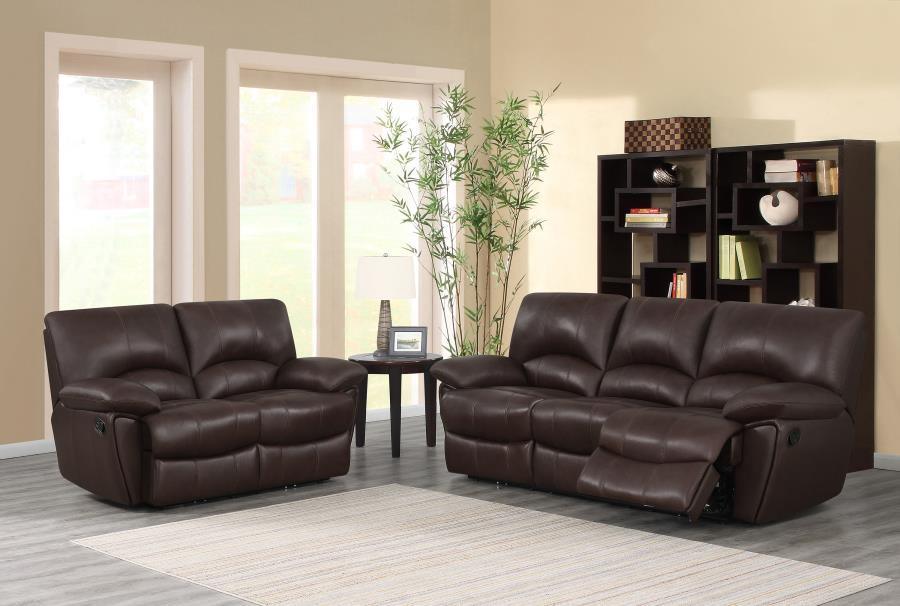 Clifford Upholstered Pillow Top Arm Living Room Set Chocolate Brown 600281-S2 Coaster FredCo