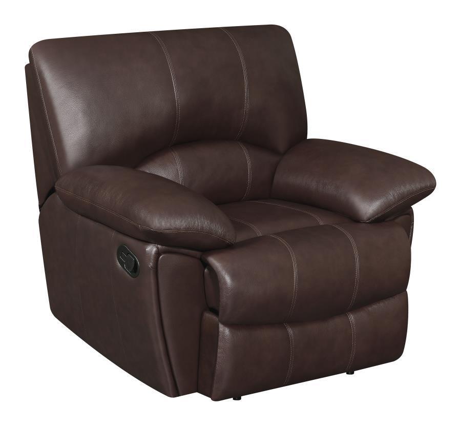 Clifford Upholstered Pillow Top Arm Living Room Set Chocolate Brown 600281-S3 Coaster FredCo