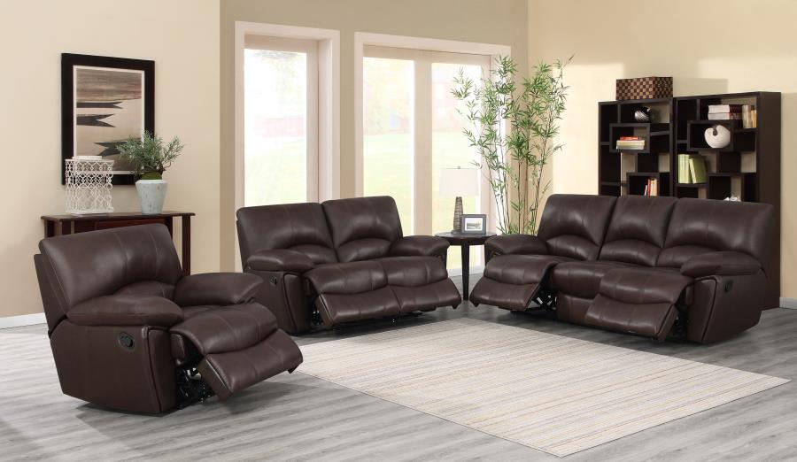 Clifford Upholstered Pillow Top Arm Living Room Set Chocolate Brown 600281-S3 Coaster FredCo