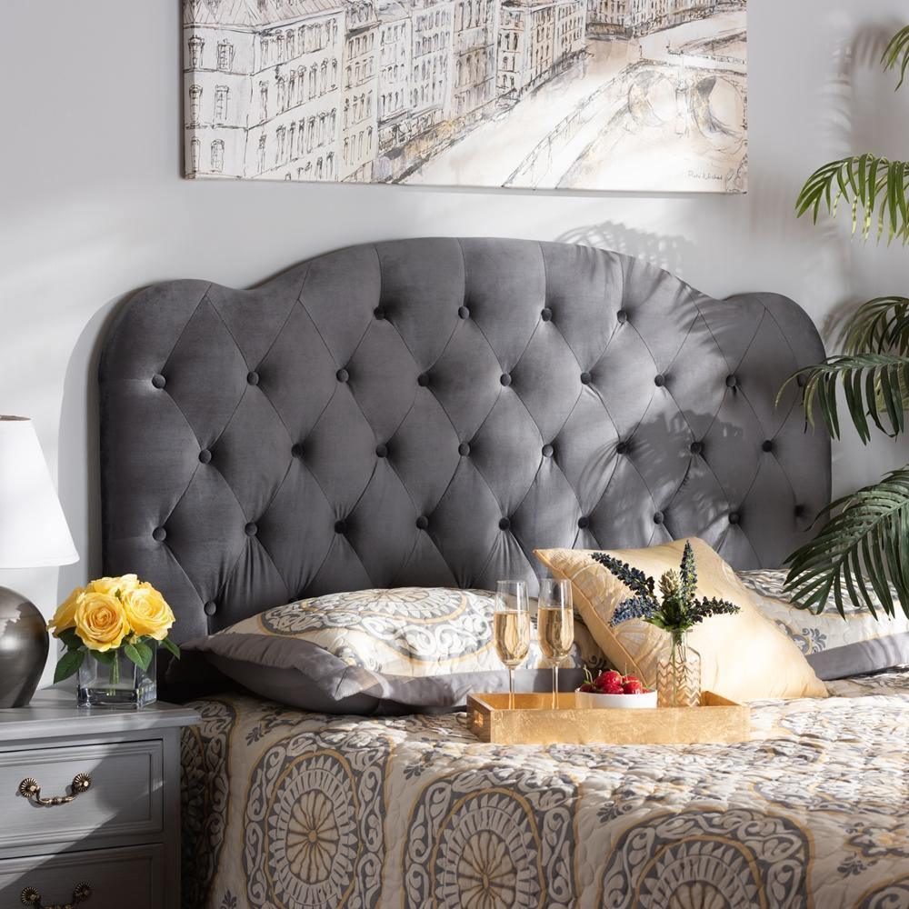 Clovis Modern and Contemporary Grey Velvet Fabric Upholstered King Size Headboard FredCo