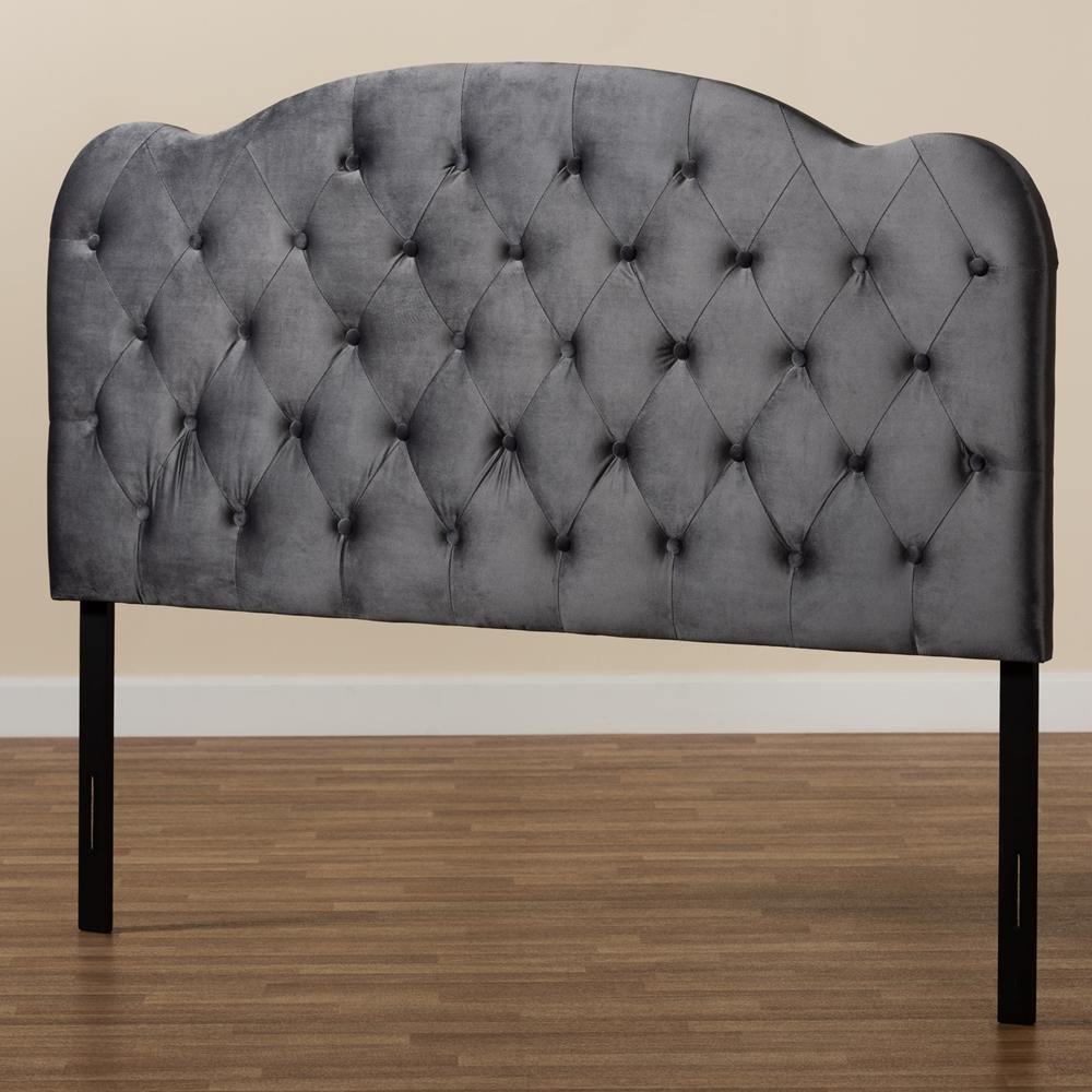 Clovis Modern and Contemporary Grey Velvet Fabric Upholstered Queen Size Headboard FredCo