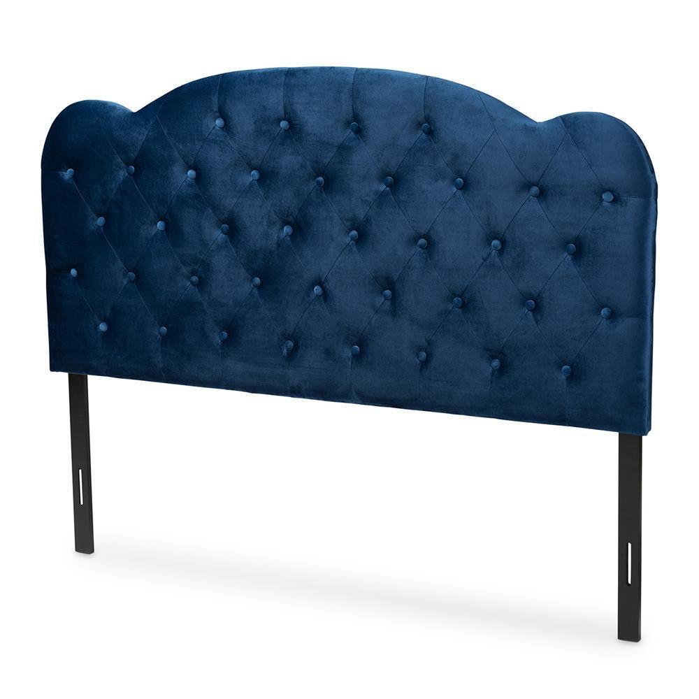 Clovis Modern and Contemporary Navy Blue Velvet Fabric Upholstered Queen Size Headboard FredCo