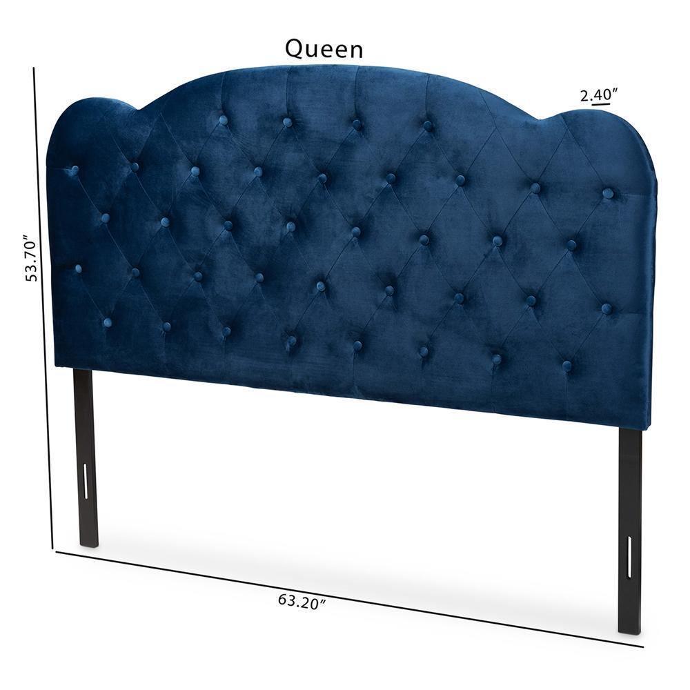 Clovis Modern and Contemporary Navy Blue Velvet Fabric Upholstered Queen Size Headboard FredCo
