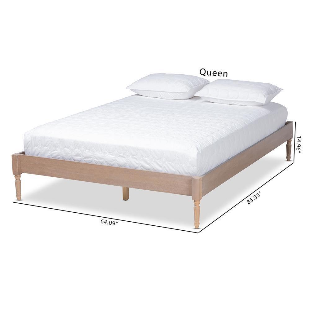 Colette French Bohemian Antique Oak Finished Wood Queen Size Platform Bed Frame FredCo