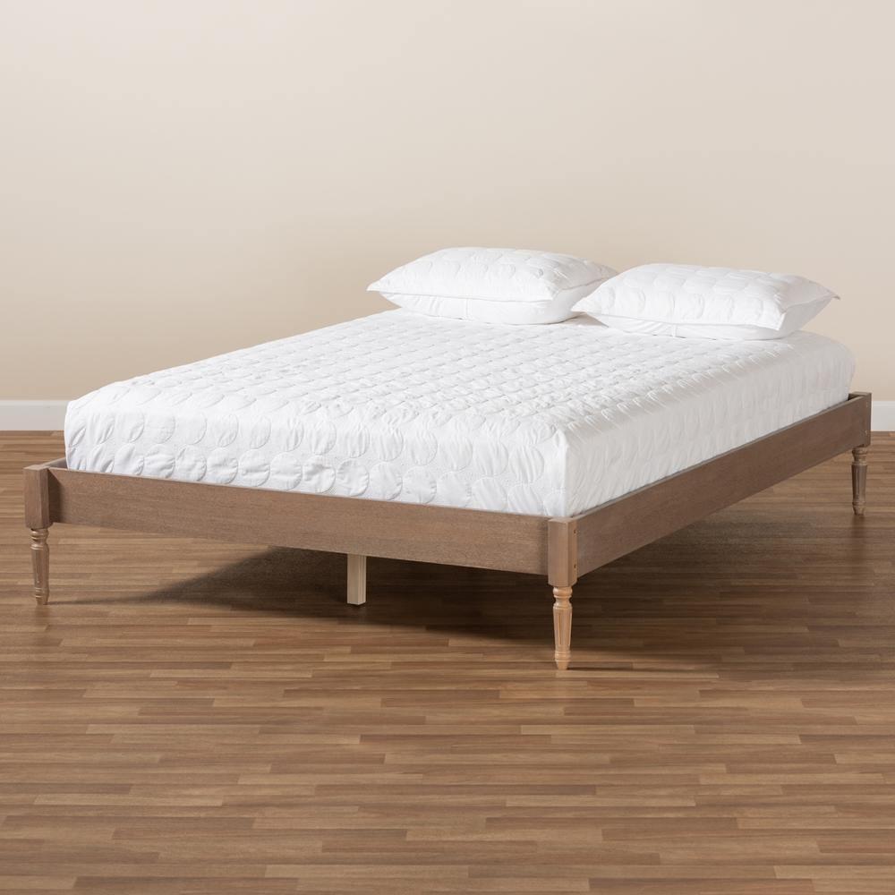 Colette French Bohemian Antique Oak Finished Wood Queen Size Platform Bed Frame FredCo